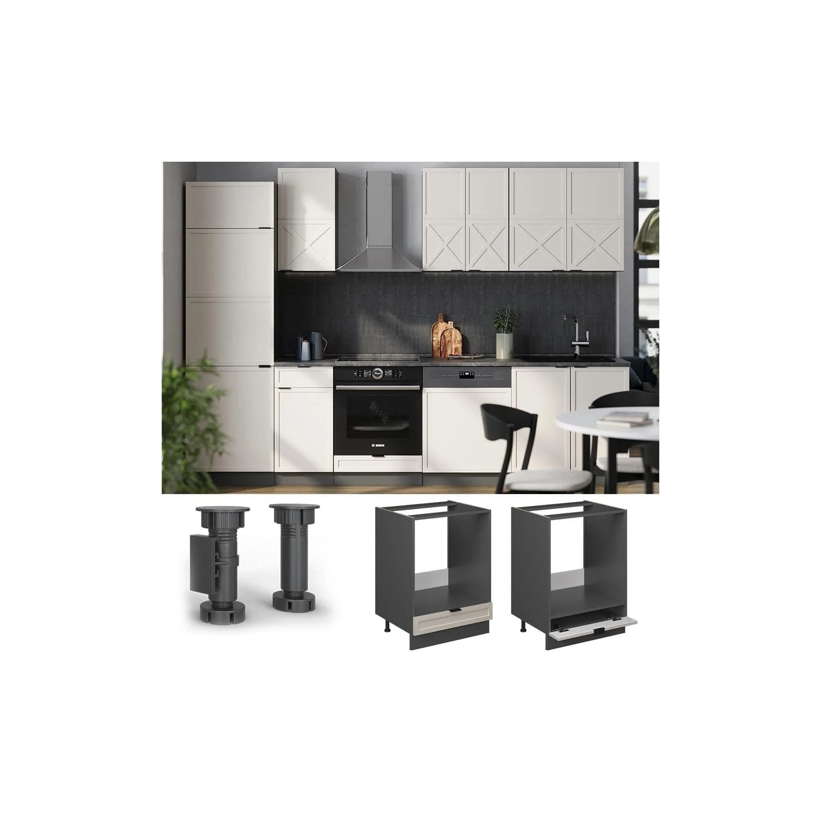 Vicco Herdumbauschrank Fame-Line Anthrazit Grau-Beige 60 cm mit Arbeitsplatte