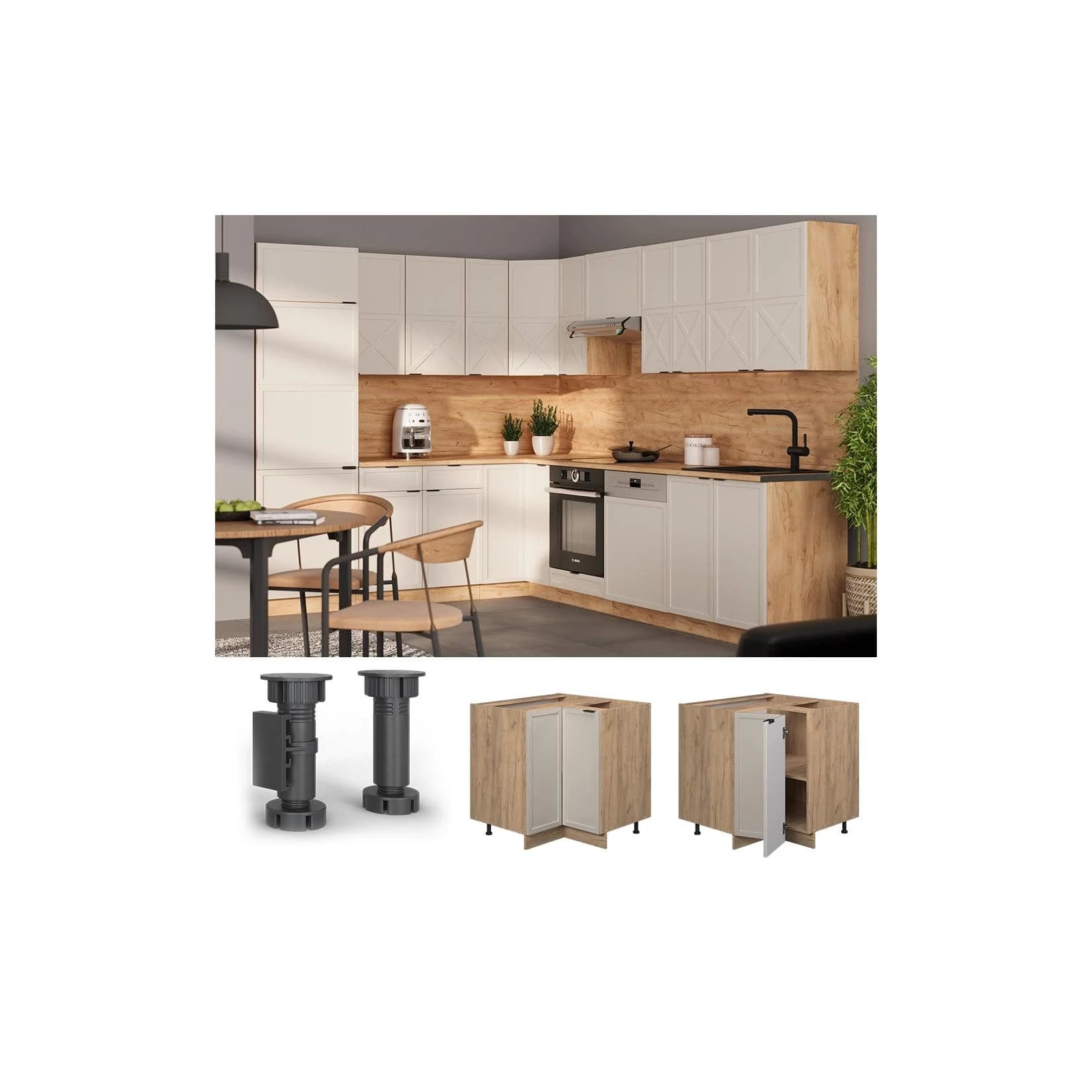 Vicco Eckunterschrank Fame-Line Eiche Grau-Beige gerahmt 87 cm