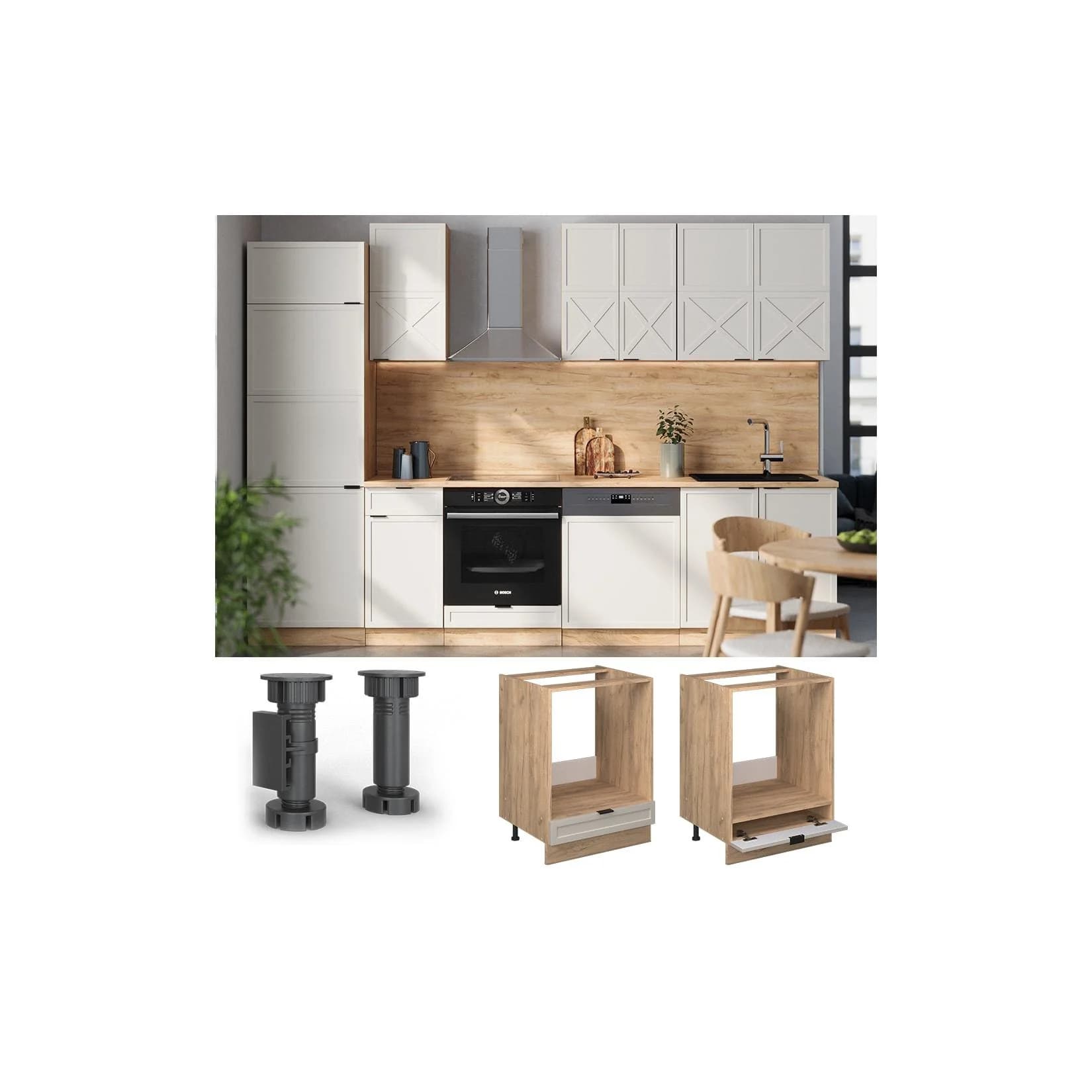 Vicco Herdumbauschrank Fame-Line Eiche Grau-Beige 60 cm mit Arbeitsplatte Eiche