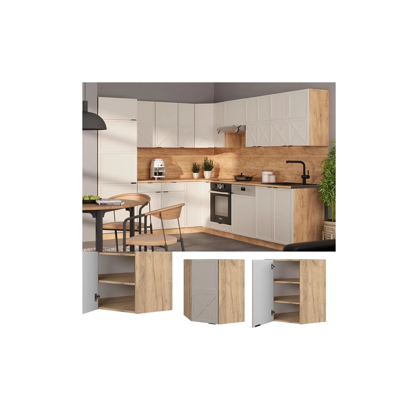 Vicco Eckhängeschrank Fame-Line Eiche Grau-Beige gerahmt