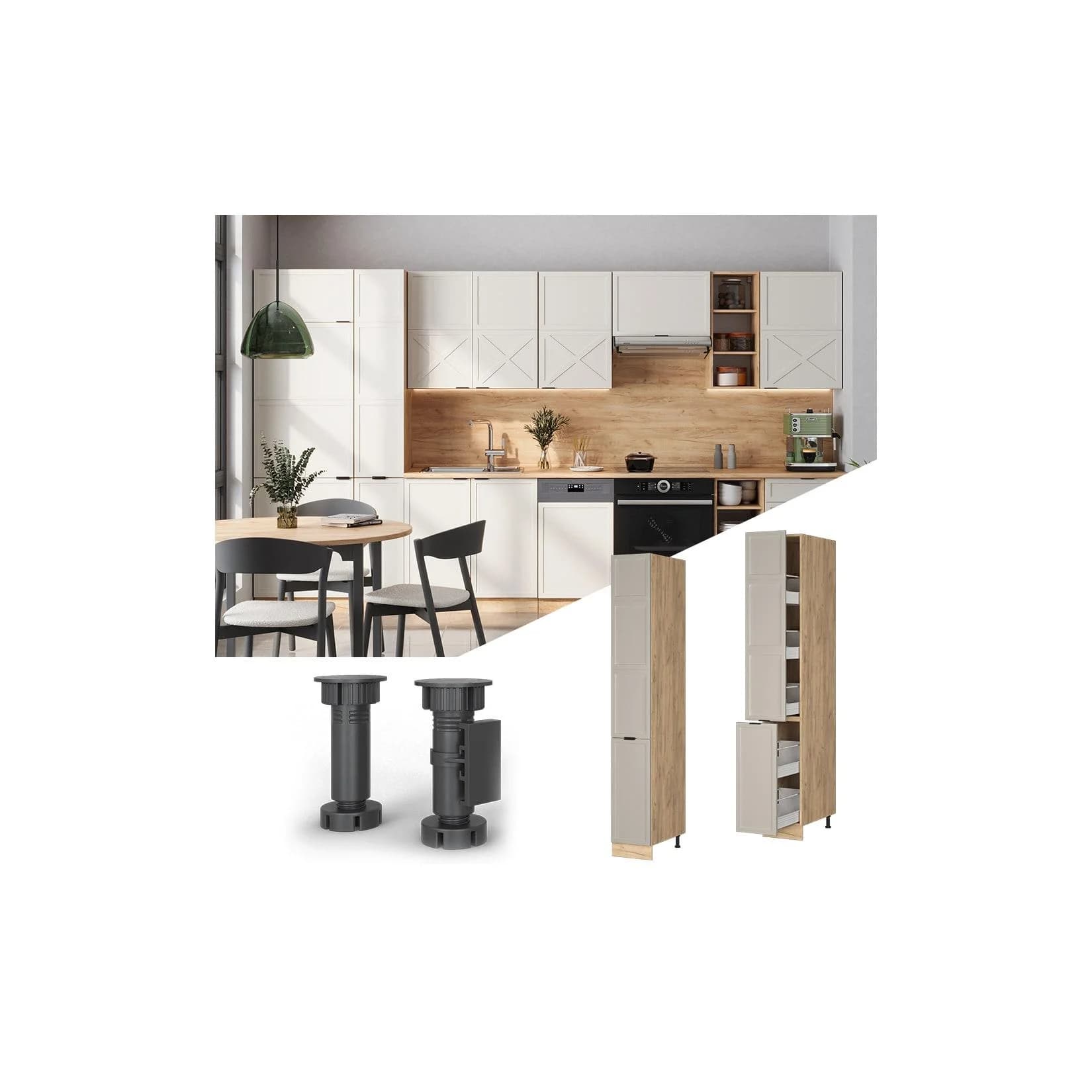 Vicco Apothekerhochschrank Fame-Line Eiche Grau-Beige gerahmt