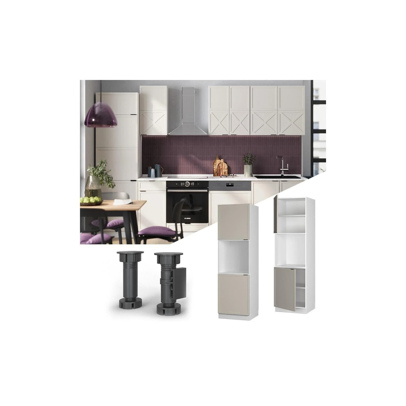 Vicco Vorratsschrank Fame-Line Weiß Grau-Beige 2 Türen