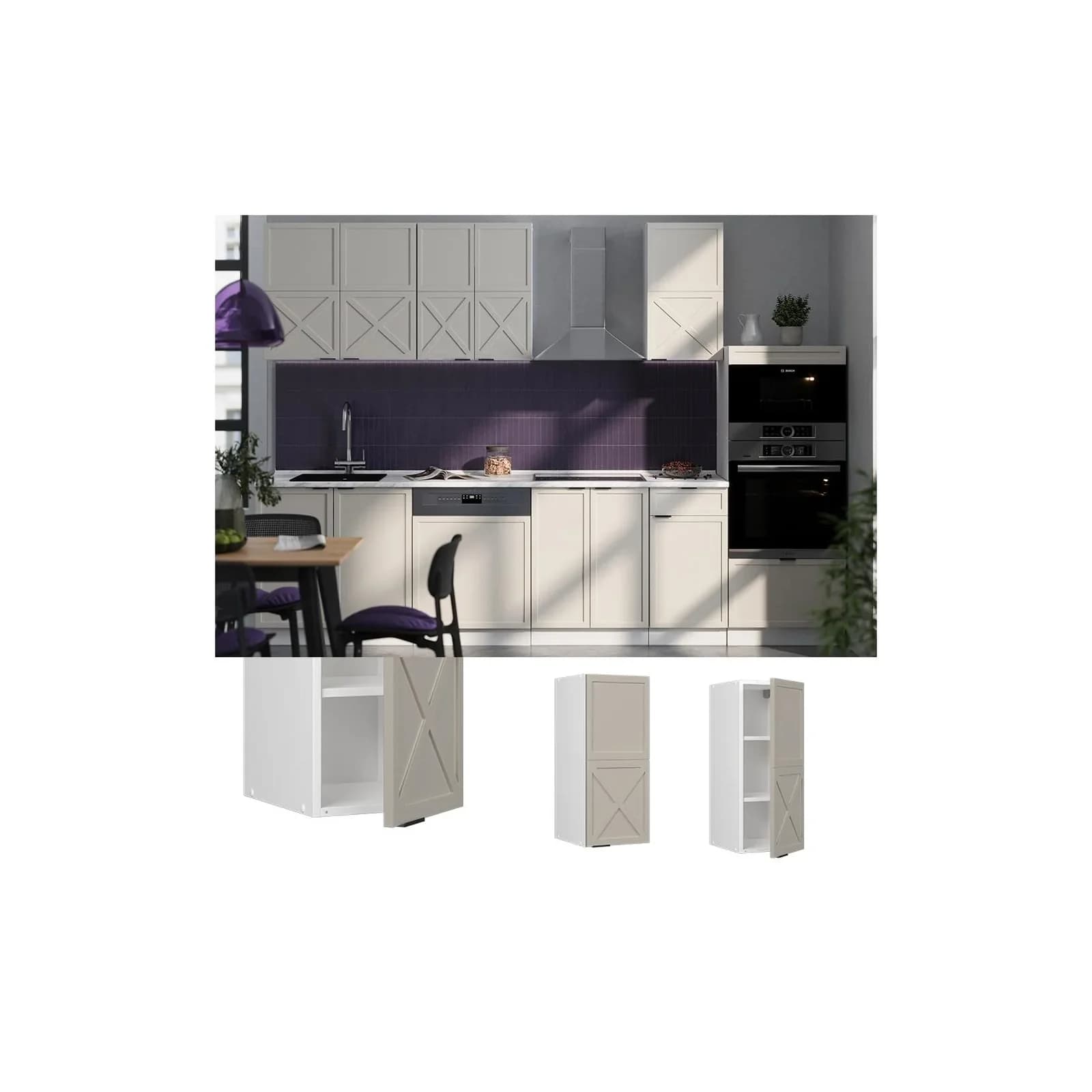 Vicco Hängeschrank Fame-Line Weiß Grau-Beige 30 cm