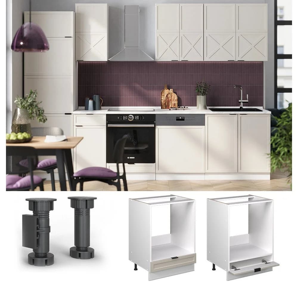 Vicco Herdumbauschrank Fame-Line Weiß Grau-Beige gerahmt 60 cm - Bild 5