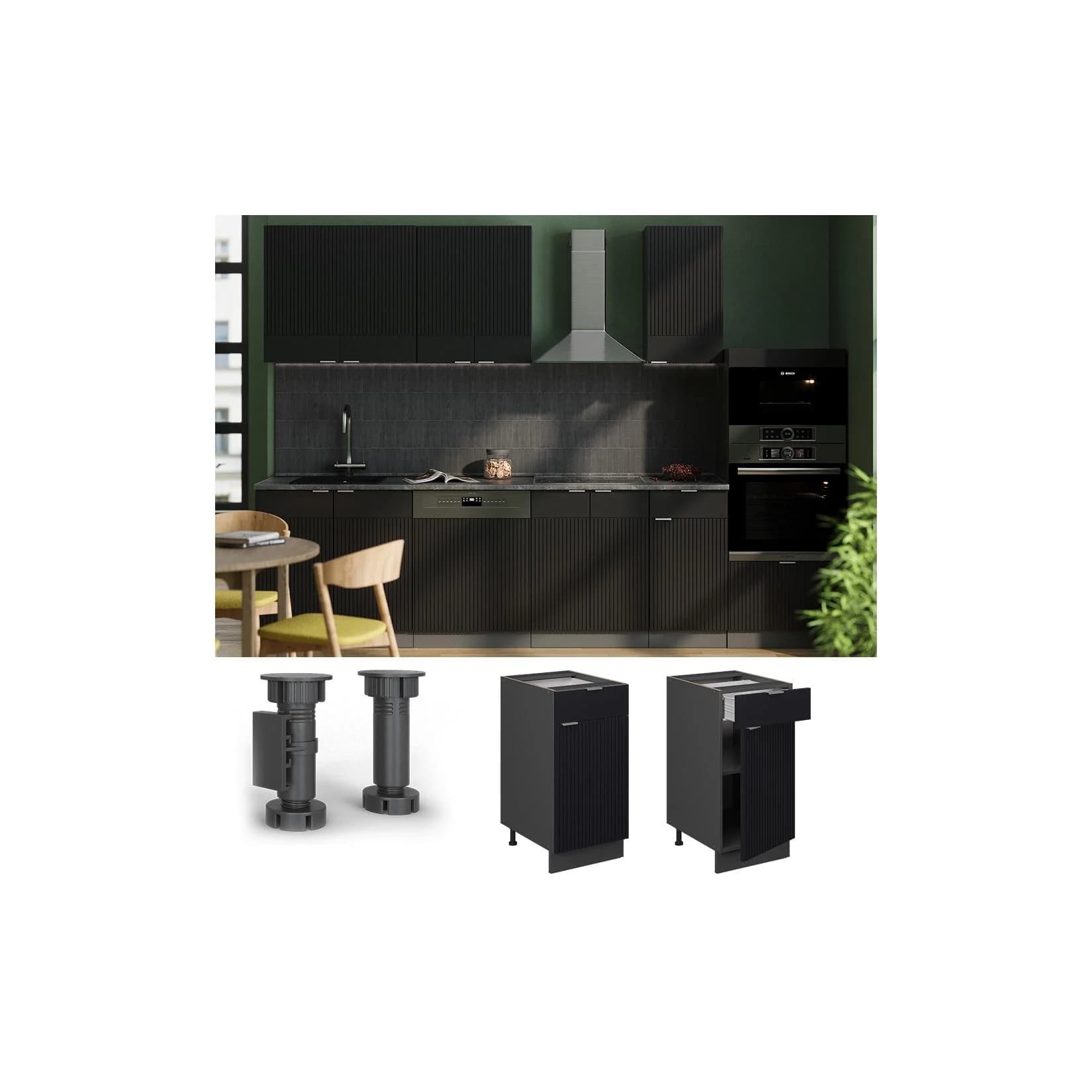 Vicco Schubunterschrank Fame-Line Anthrazit Schwarz mit Marmor-Arbeitsplatte