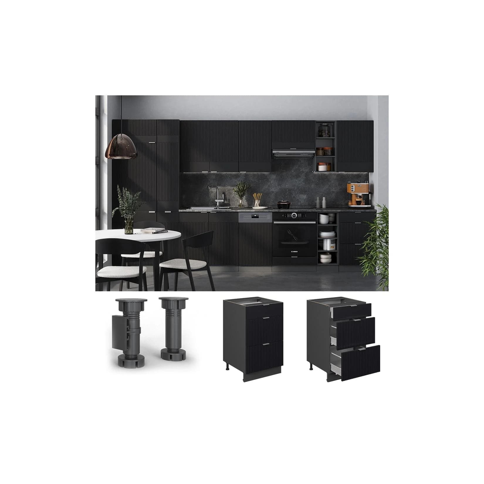 Vicco Schubladenunterschrank Fame-Line Anthrazit Schwarz gestreift 50 cm