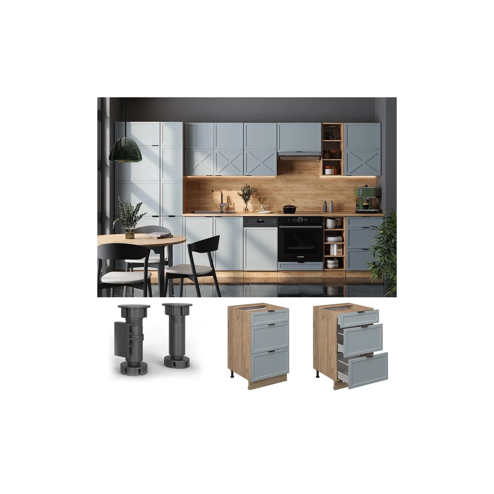 Vicco Schubladenunterschrank Fame-Line Eiche Grau mit Arbeitsplatte
