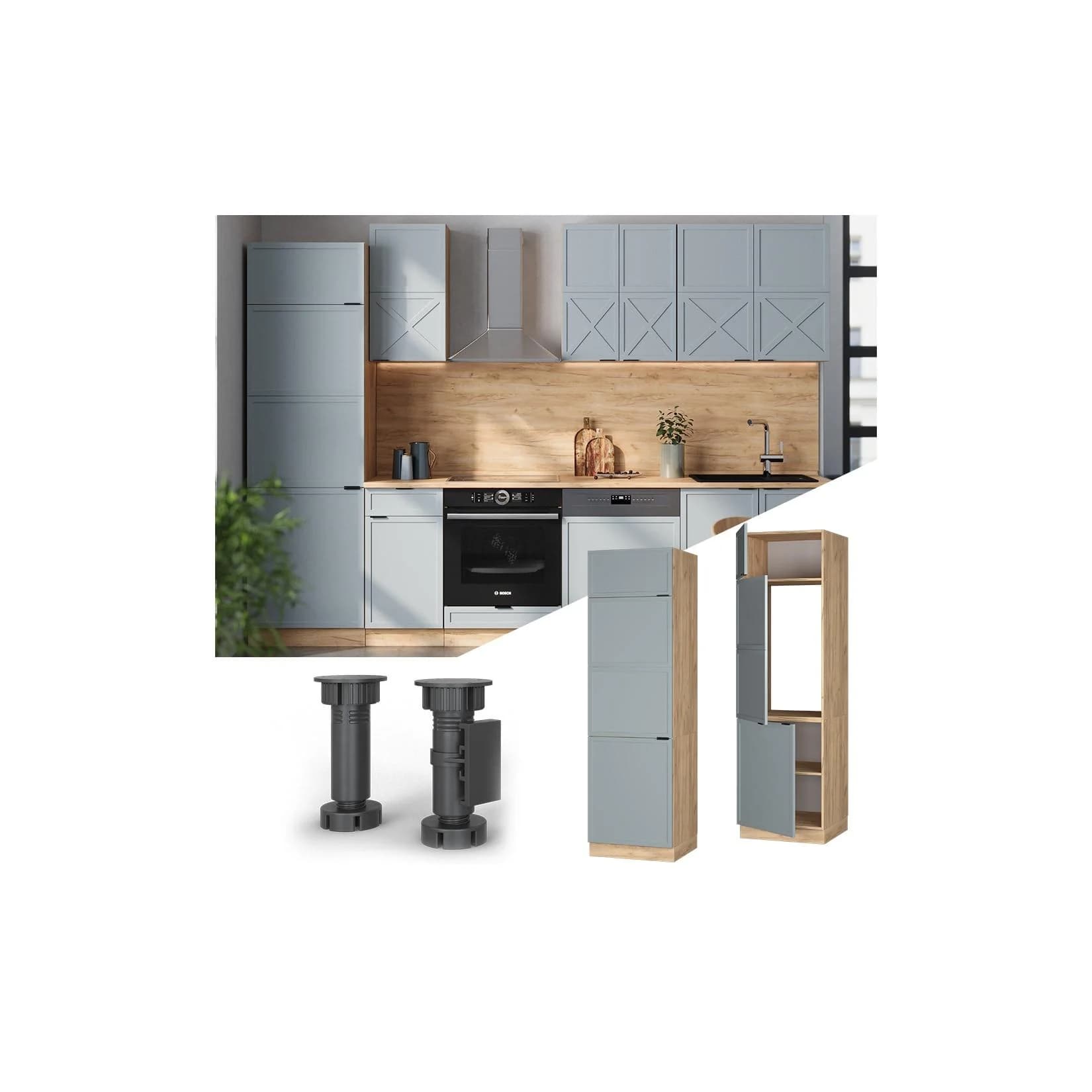 Vicco Kühlumbauschrank Fame-Line Eiche Grau 60 cm gerahmt