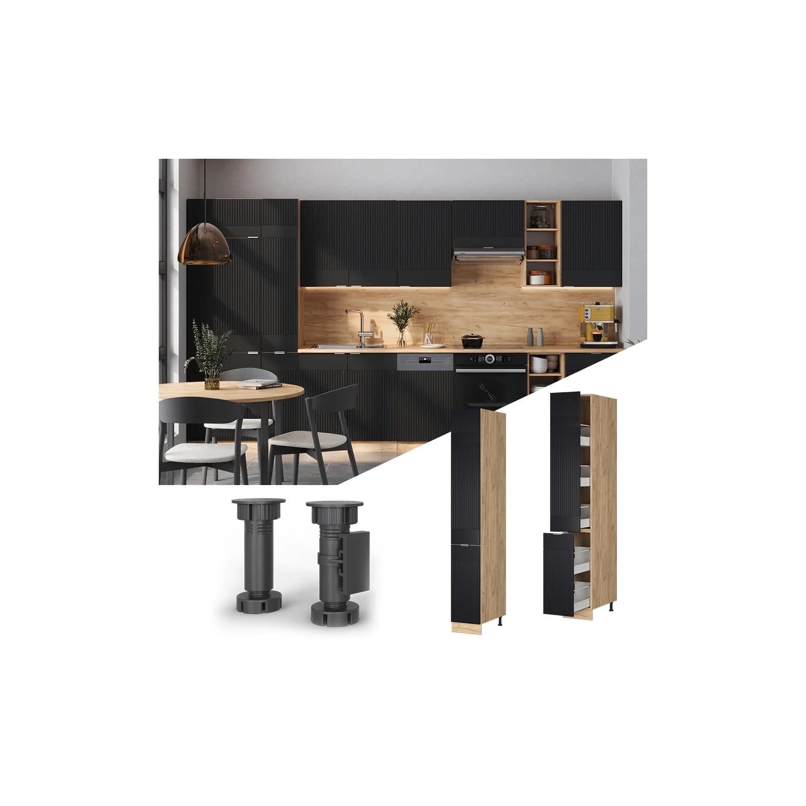 Vicco Apothekerhochschrank Fame-Line Eiche Schwarz 30 cm
