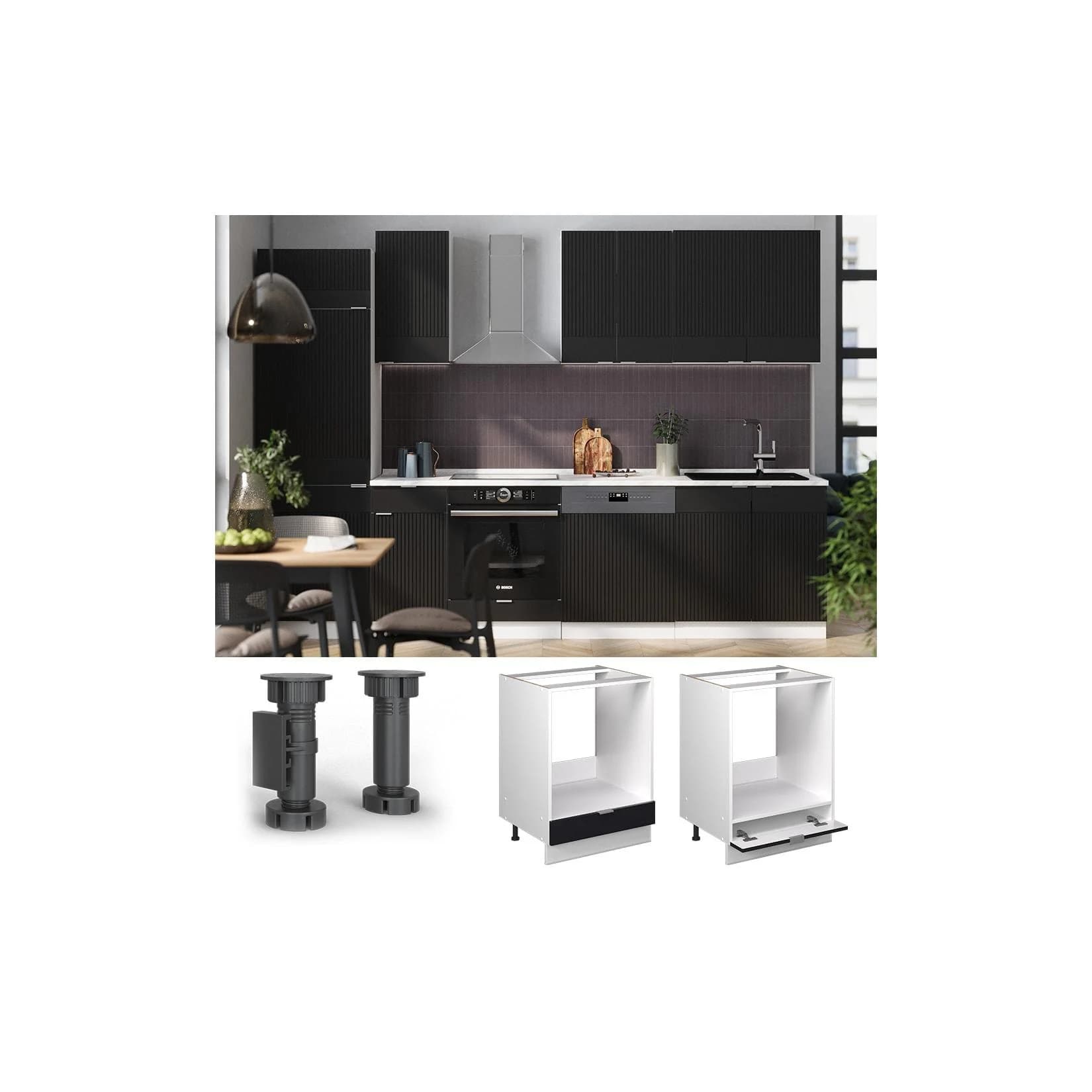 Vicco Herdumbauschrank Fame-Line Weiß Schwarz Gestreift 60 cm