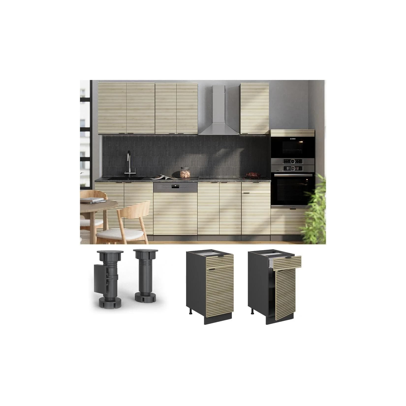 Vicco Schubunterschrank Fame-Line Anthrazit Eiche gefräst 40 cm mit Arbeitsplatte