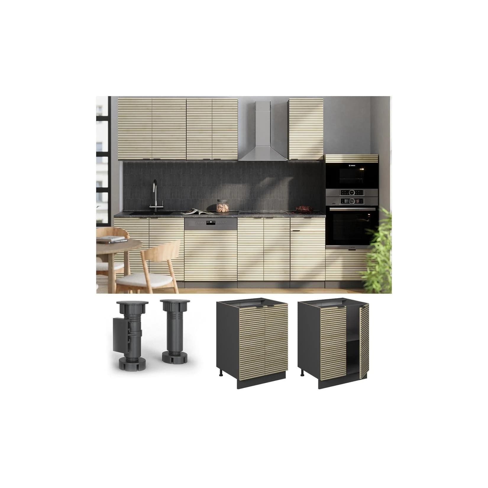 Vicco Unterschrank Fame-Line Anthrazit Eiche gefräst 60 cm mit Arbeitsplatte