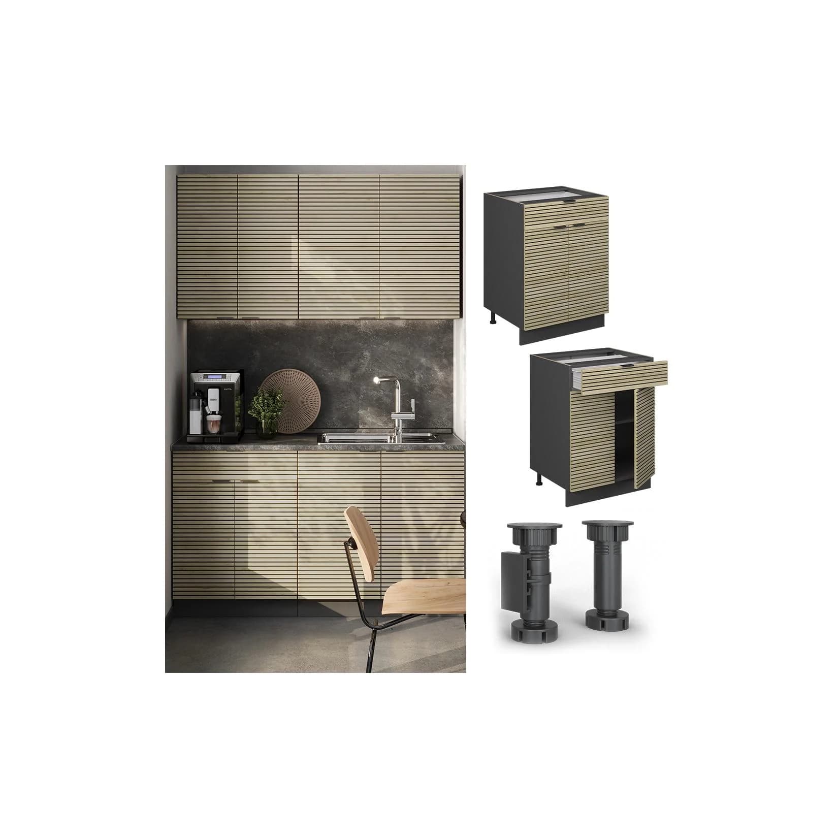 Vicco Schubunterschrank Fame-Line Anthrazit Eiche gefräst 60 cm