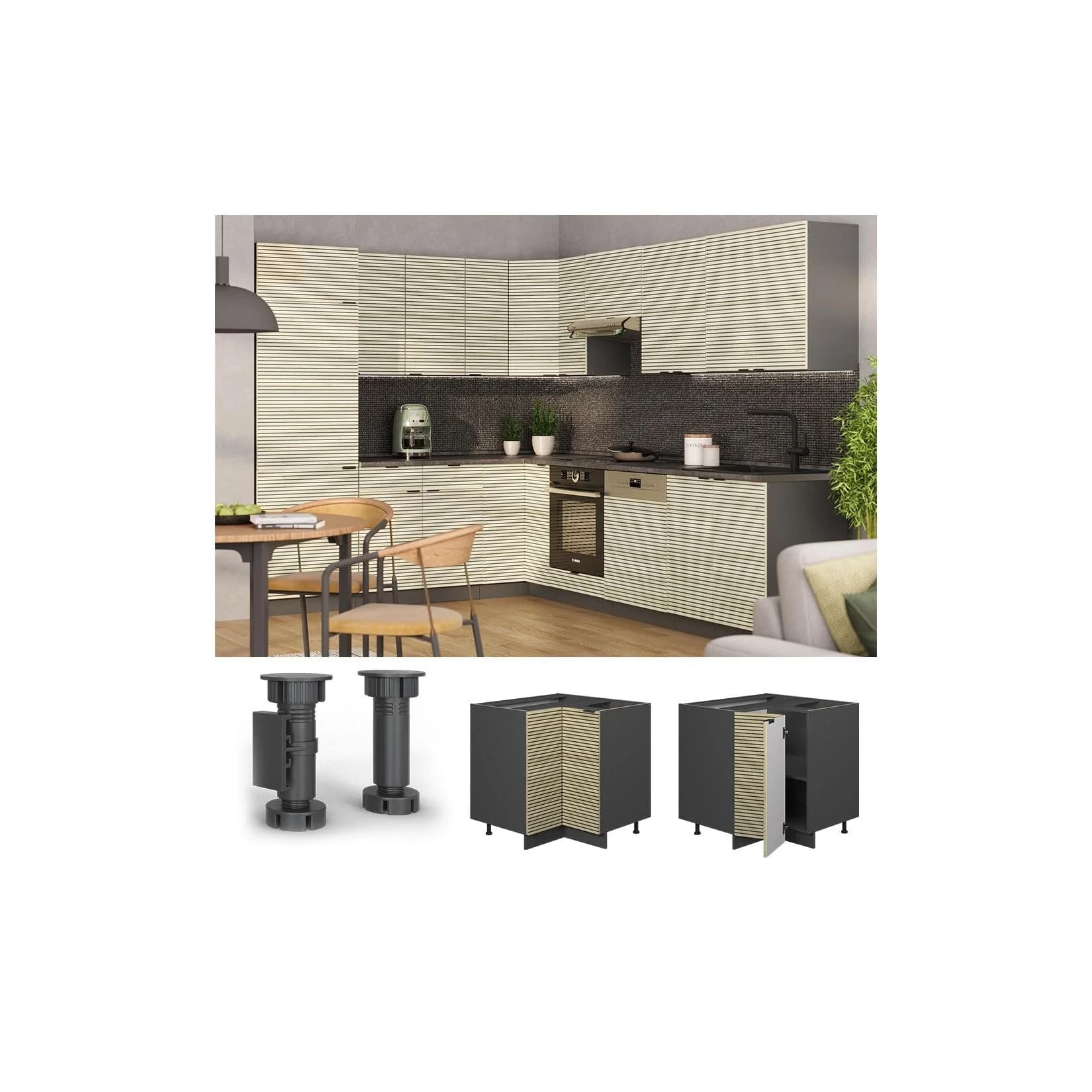 Vicco Eckunterschrank Fame-Line Anthrazit Eiche gefräst 87 cm