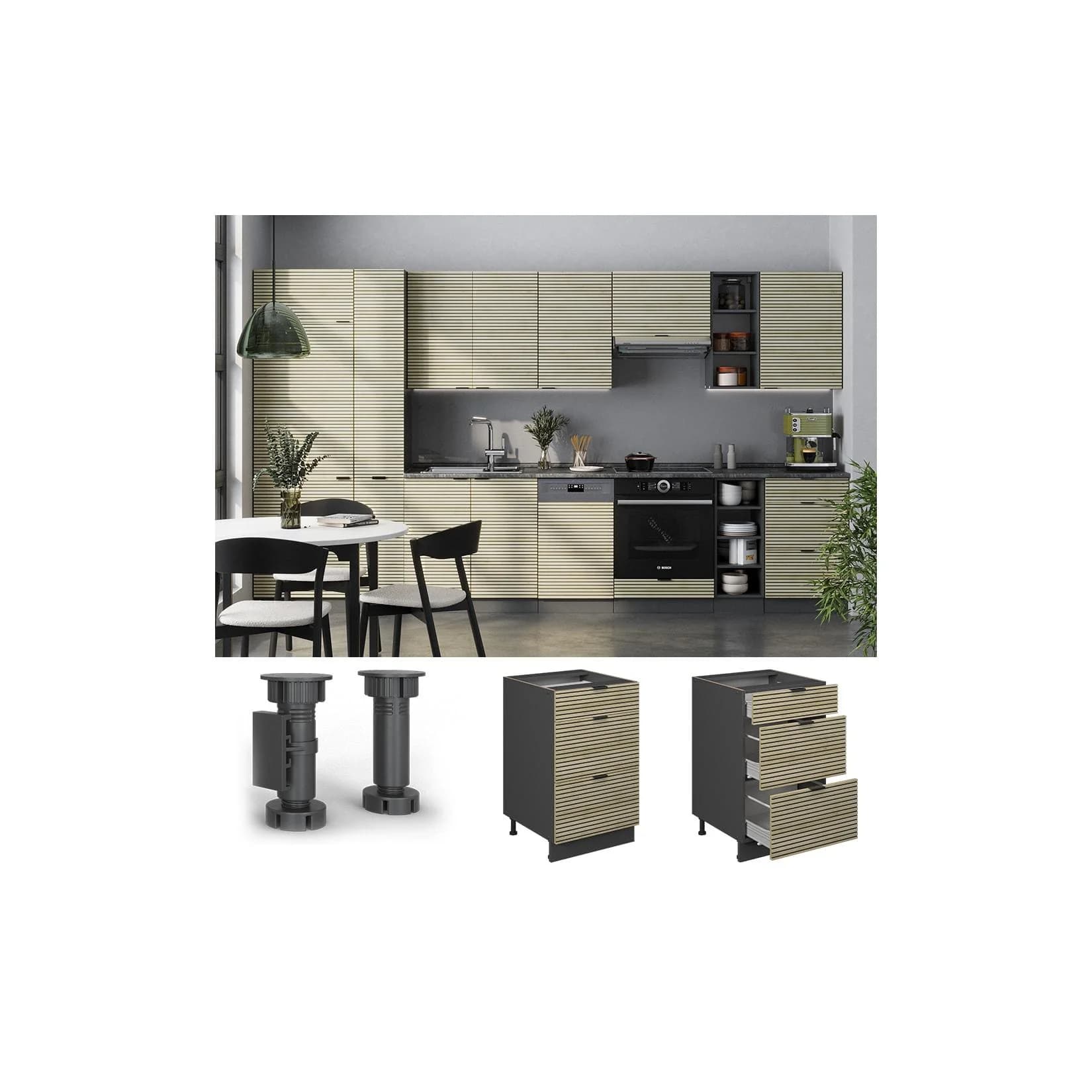 Vicco Schubladenunterschrank Fame-Line Anthrazit Eiche 50 cm mit Arbeitsplatte