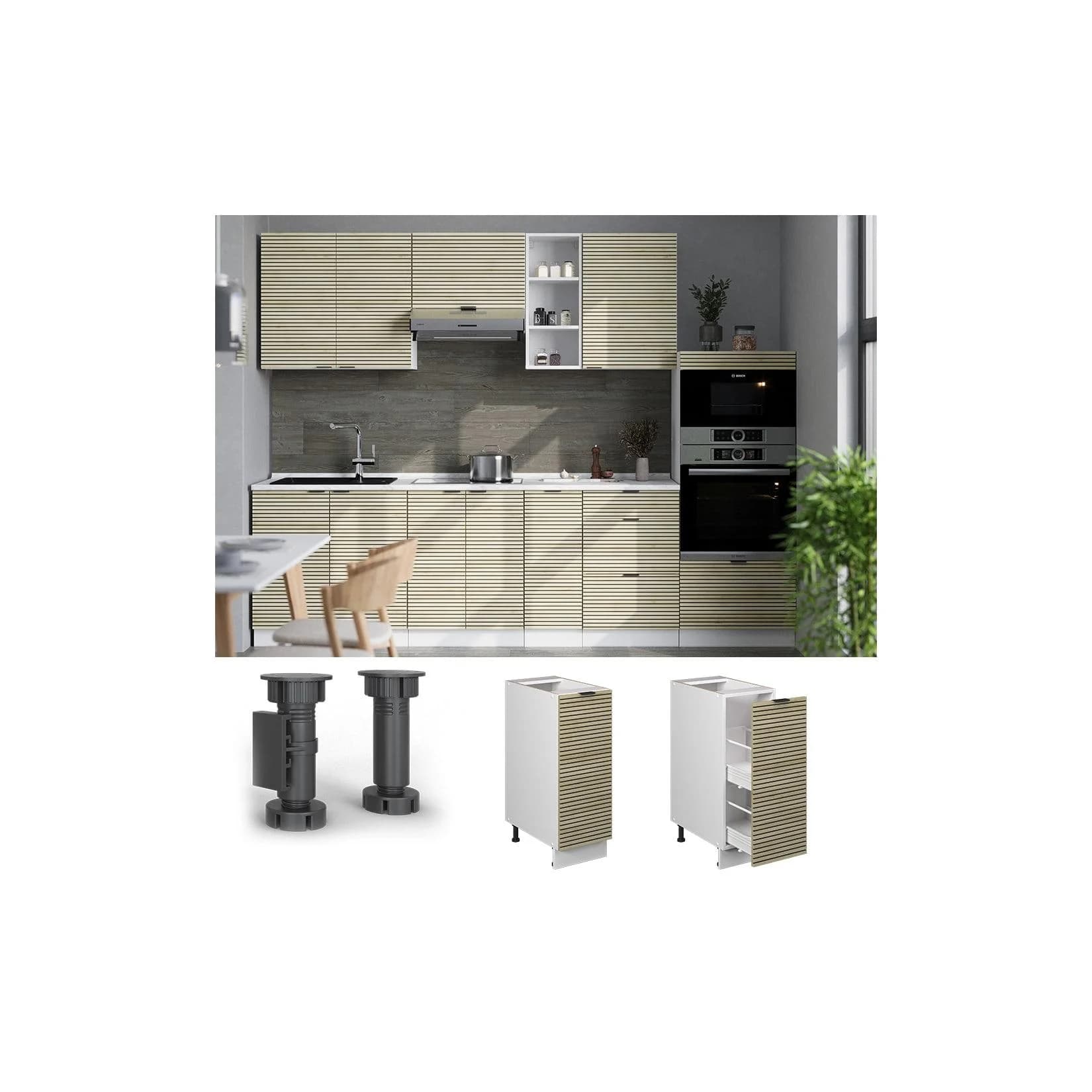 Vicco Apothekerunterschrank Fame-Line Weiß Eiche 30 cm mit Arbeitsplatte