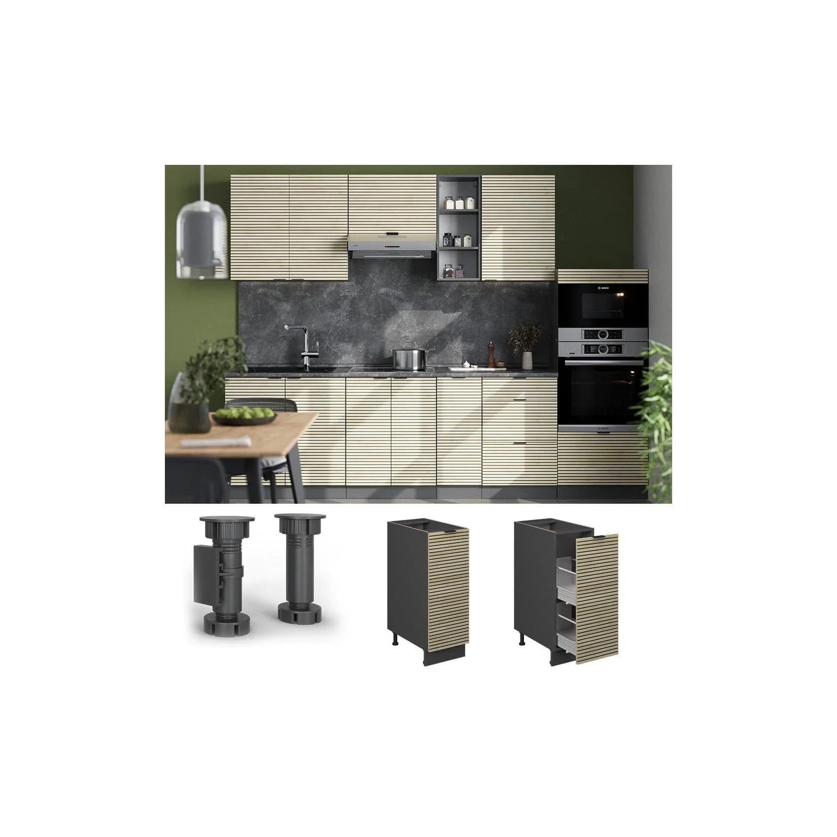 Vicco Apothekerunterschrank Fame-Line Anthrazit Eiche 30 cm mit Arbeitsplatte