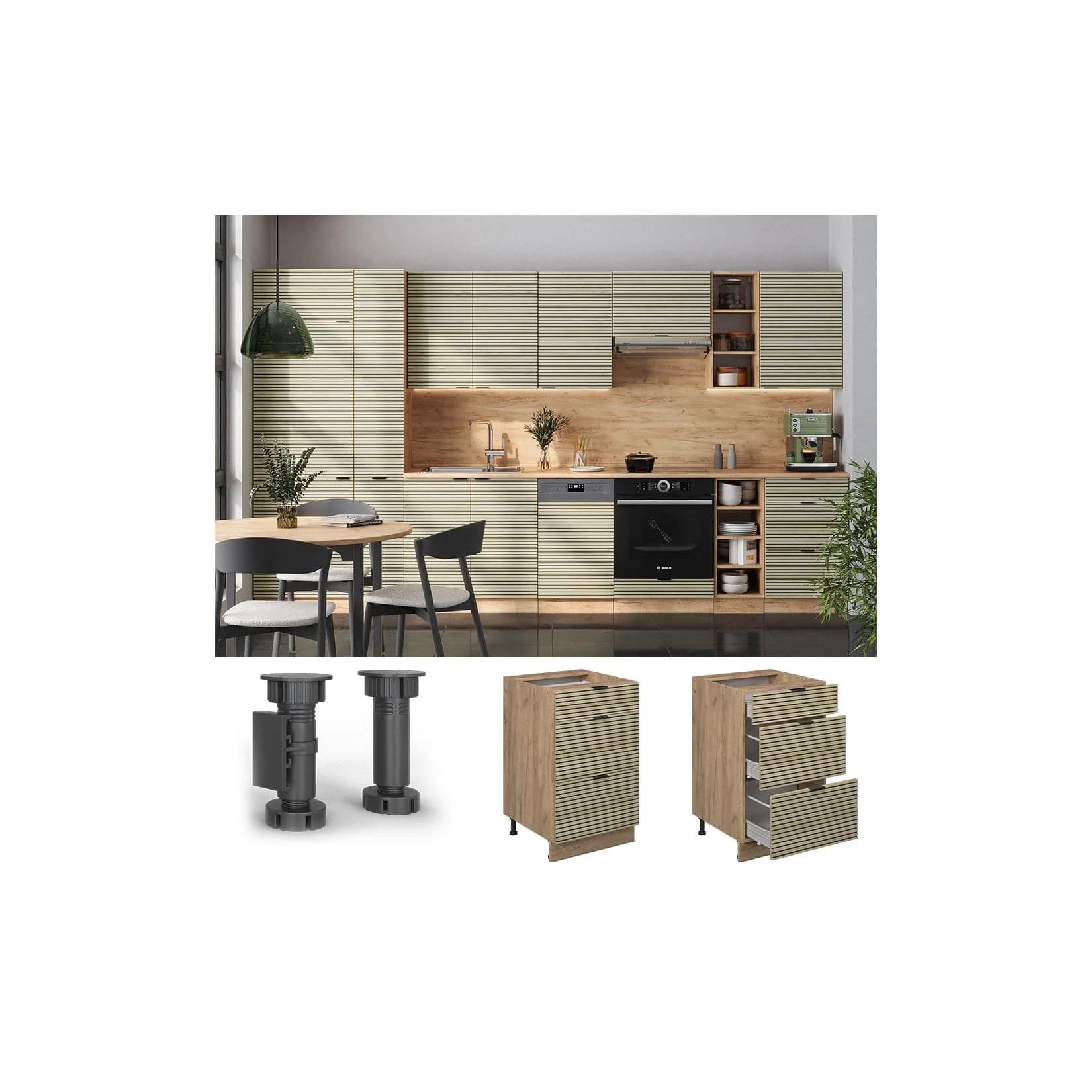 Vicco Schubladenunterschrank Fame-Line Eiche Weiß 50 cm mit Marmor-Arbeitsplatte