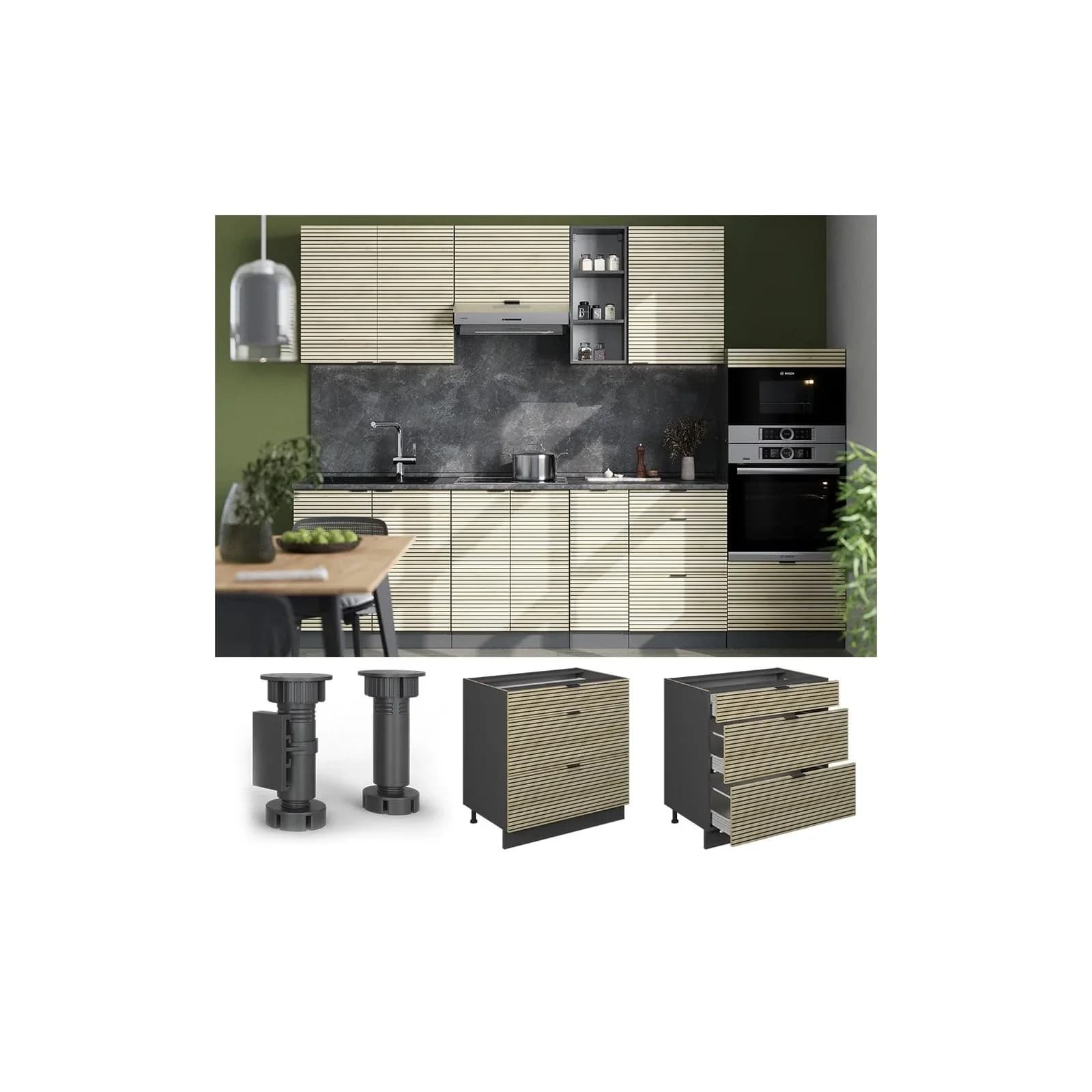 Vicco Schubladenunterschrank Fame-Line Anthrazit Eiche 80 cm mit Arbeitsplatte