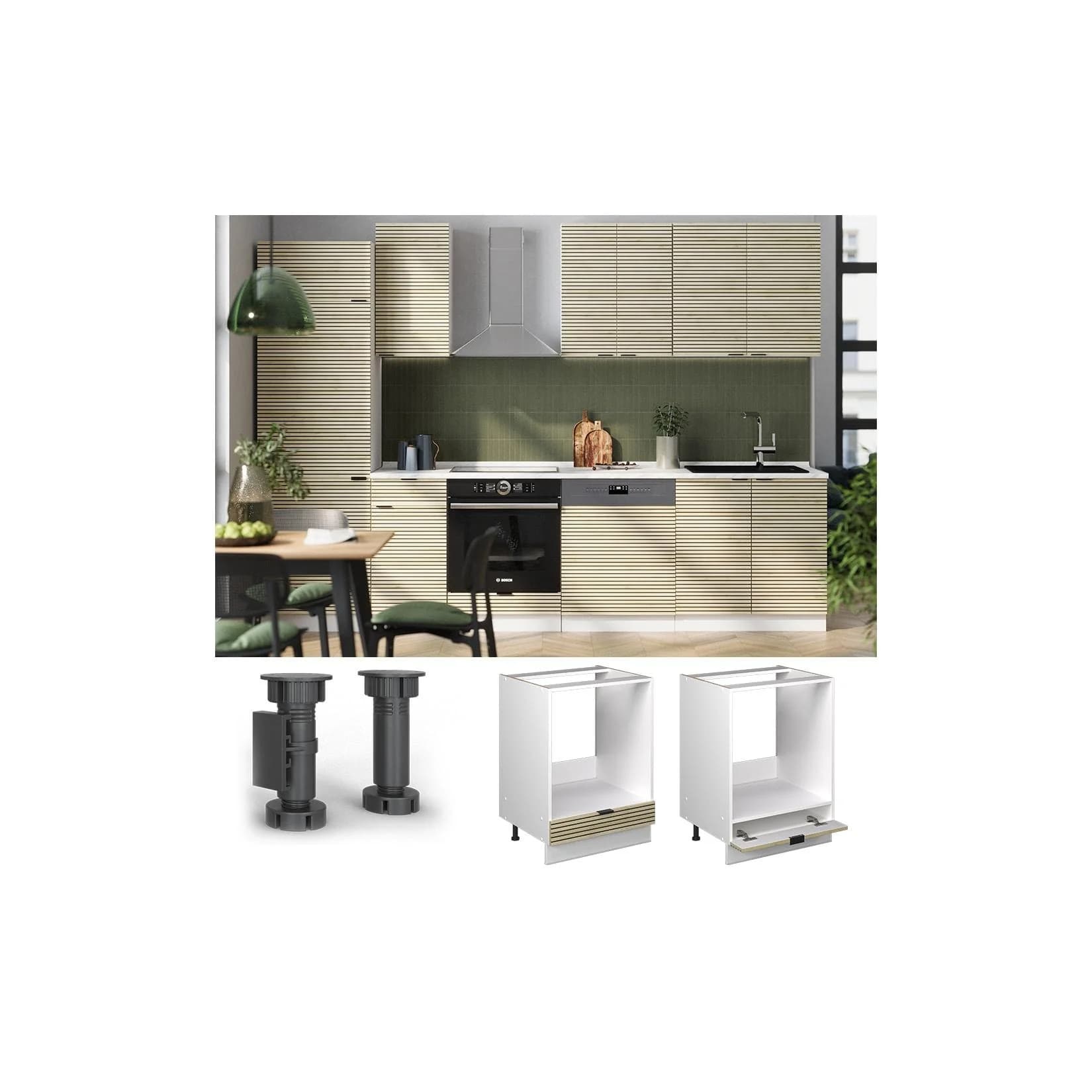 Vicco Herdumbauschrank Fame-Line Weiß Eiche 60 cm mit Arbeitsplatte