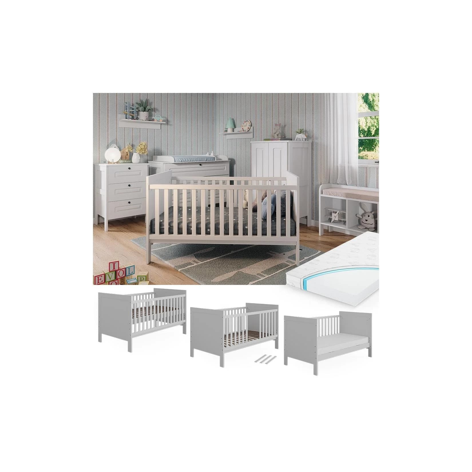 Vitalispa Babybett Ajaton Weiß mit Matratze