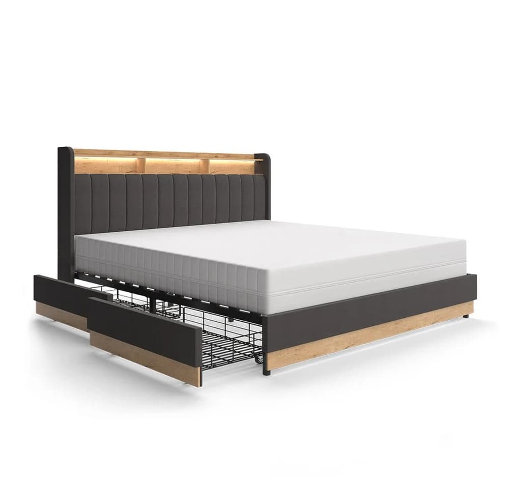VitaliSpa® Polsterbett Nura Anthrazit mit LED & Schubladen