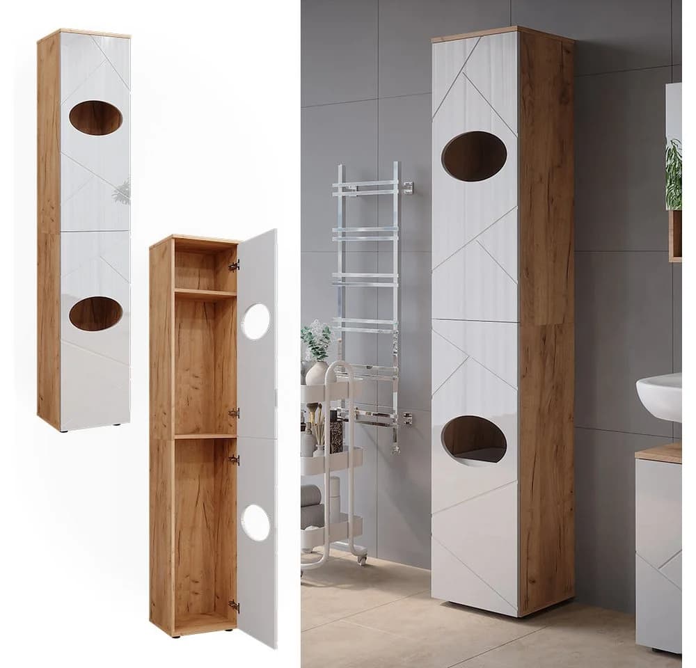 Vicco Hochschrank Irma Weiß Hochglanz Eiche Modern