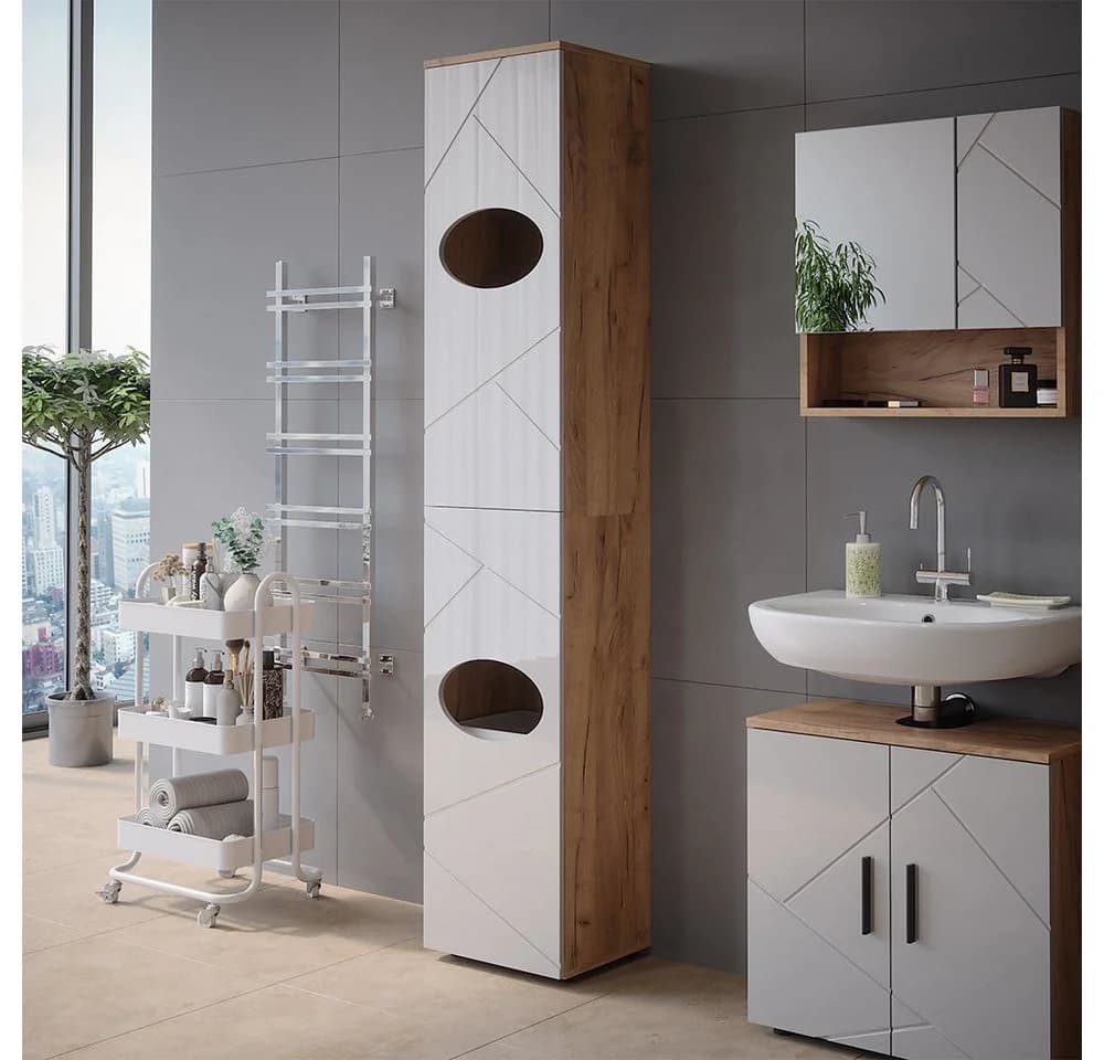 Vicco Hochschrank Irma Weiß Hochglanz Eiche Modern - Bild 4