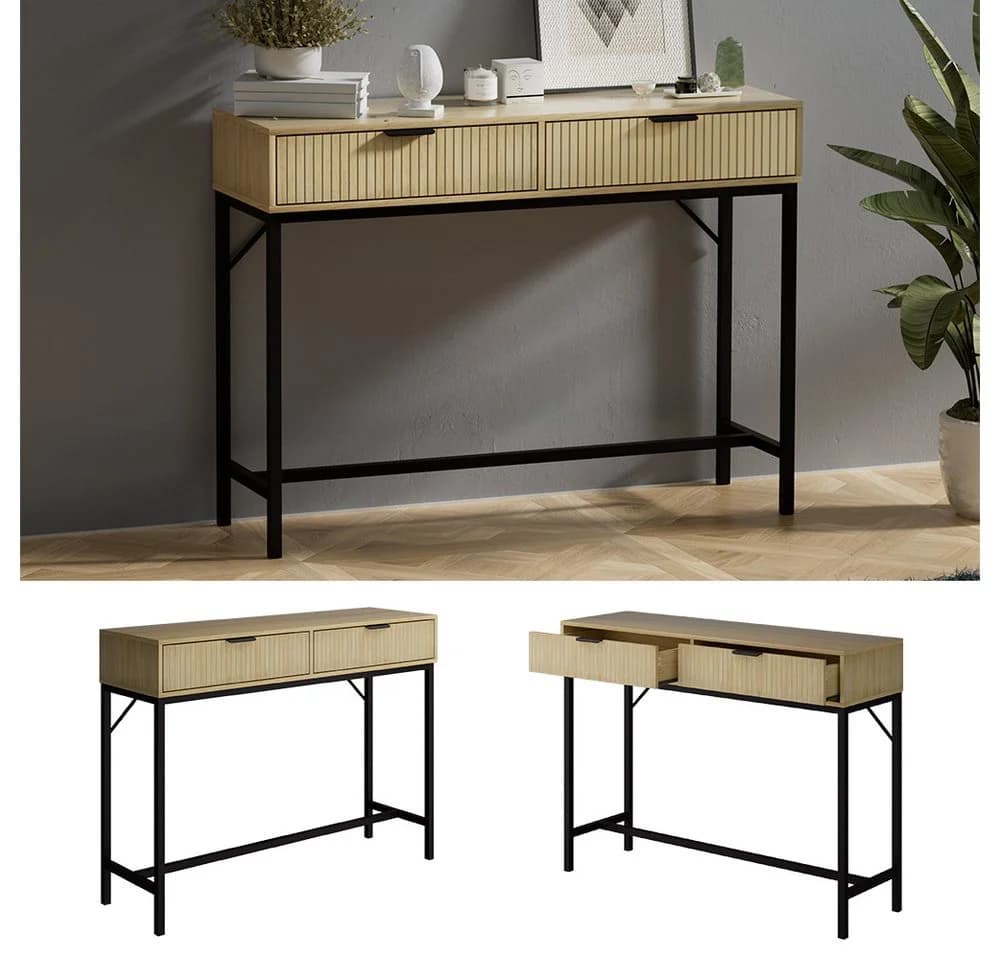Vicco Konsolentisch Lennox Eiche Schwarz mit 2 Schubladen - Bild 3