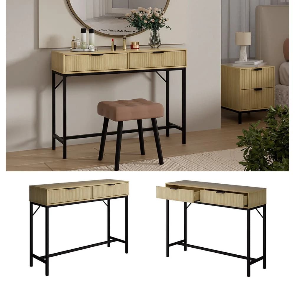Vicco Schminktisch Lennox Eiche/Schwarz 2 Schubladen