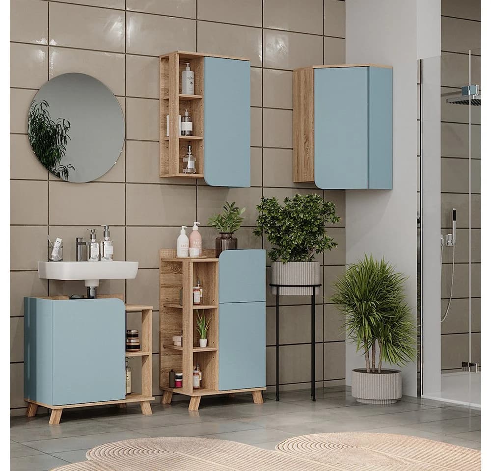 Vicco Hängeschrank Karen Eckbadmöbel Blau-Grau/Sonoma - Bild 4