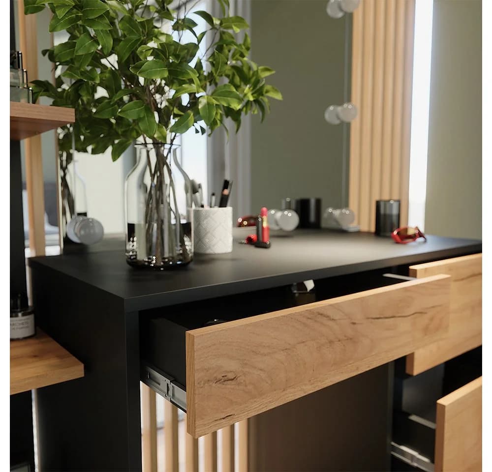 Vicco Schminktisch Sherry mit LED-Spiegel & Stauraum Anthrazit/Goldkraft Eiche - Bild 5
