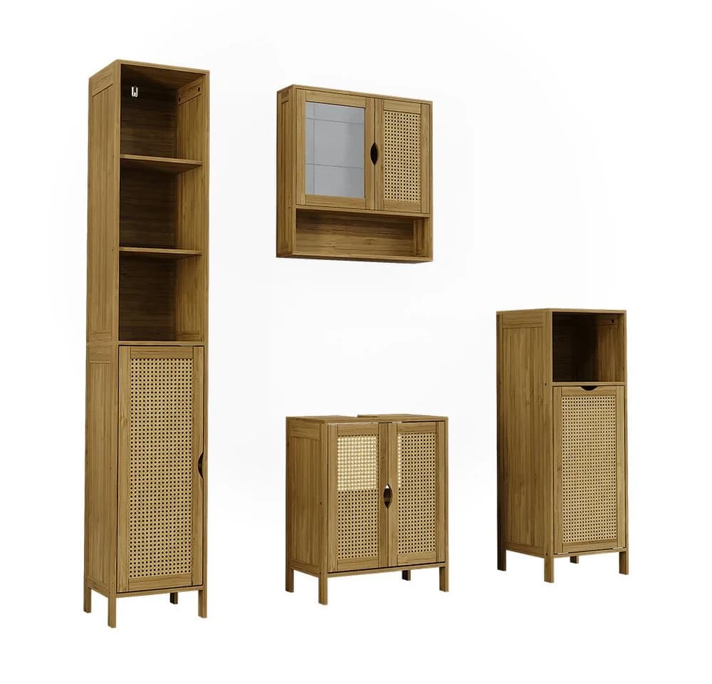 Vicco Badmöbel-Set Liora 4-teilig Bambus Glas Rattan - Bild 2