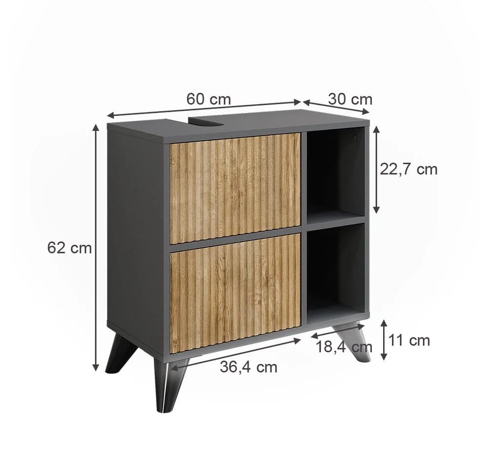 Vicco Waschbeckenunterschrank Leano Anthrazit/Bergeiche 2 Schubladen - Bild 3