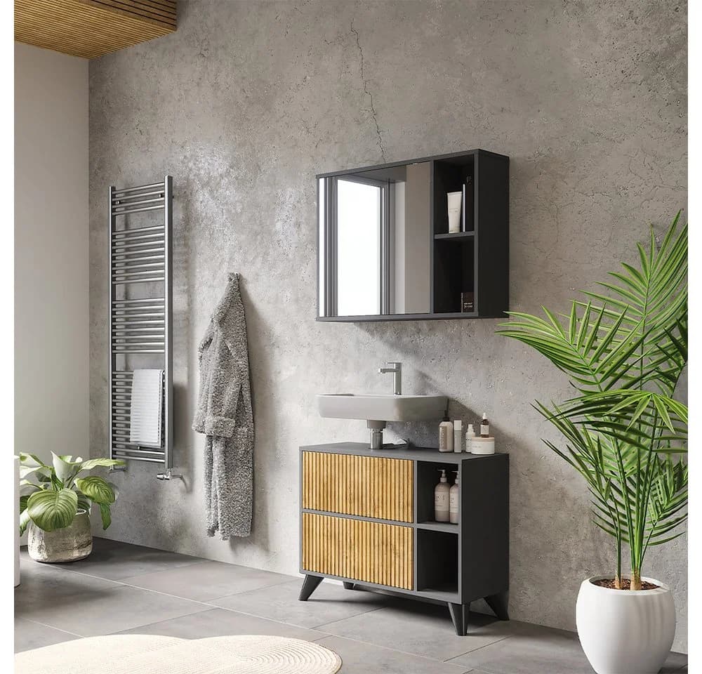 Vicco Waschbeckenunterschrank Leano Anthrazit/Bergeiche 2 Schubladen - Bild 4