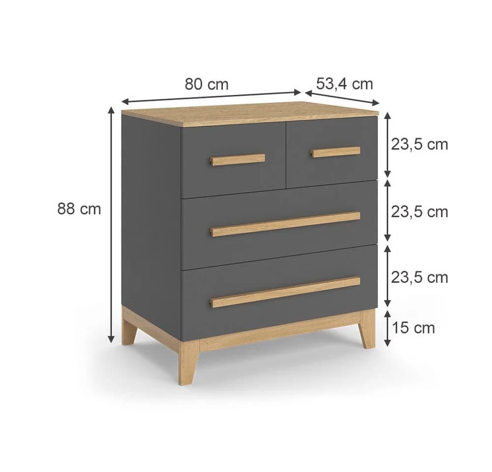 VitaliSpa® Kommode Malia Grau Eiche 4 Schubladen Modern - Bild 3