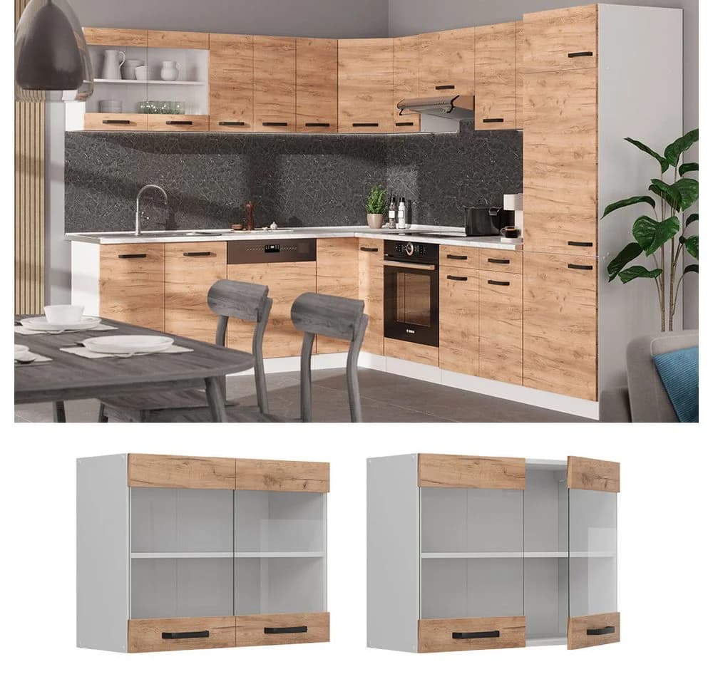 Vicco Glashängeschrank R-Line Goldkraft Eiche/Weiß