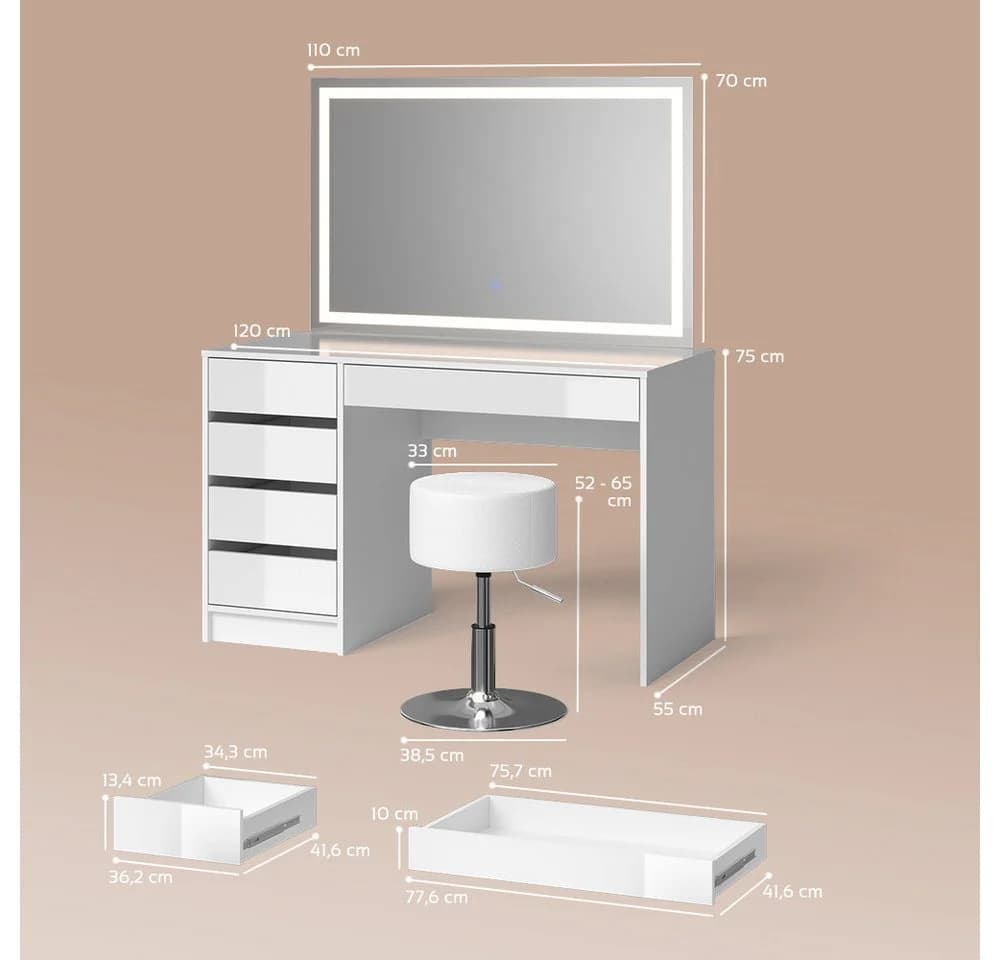 Livinity® Schminktisch Imola Weiß mit LED-Spiegel und Hocker - Bild 3