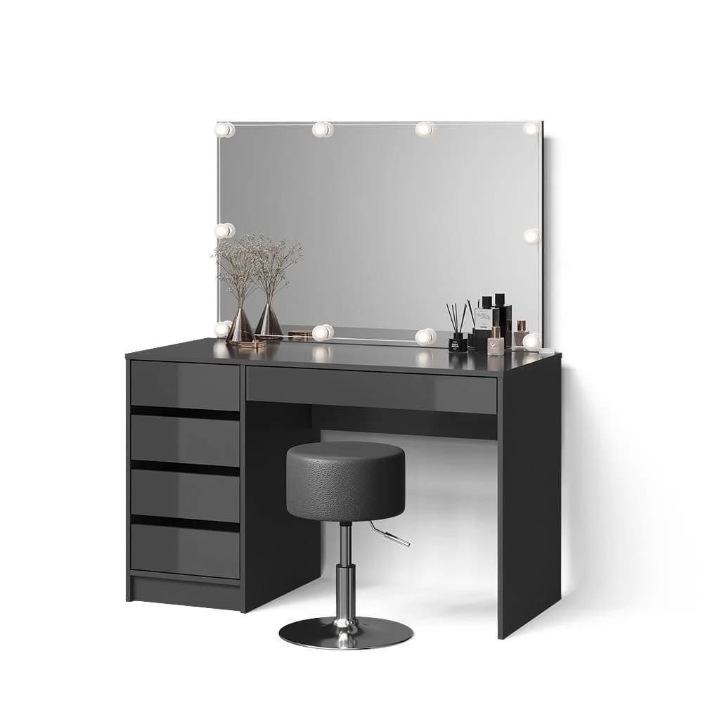 SCHMINKTISCH Imola Anthrazit mit LED Licht & Hocker