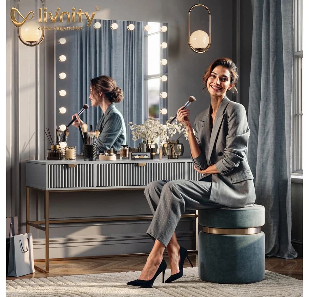 Livinity® Schminktisch Imola mit LED-Spiegel Greige - Bild 4