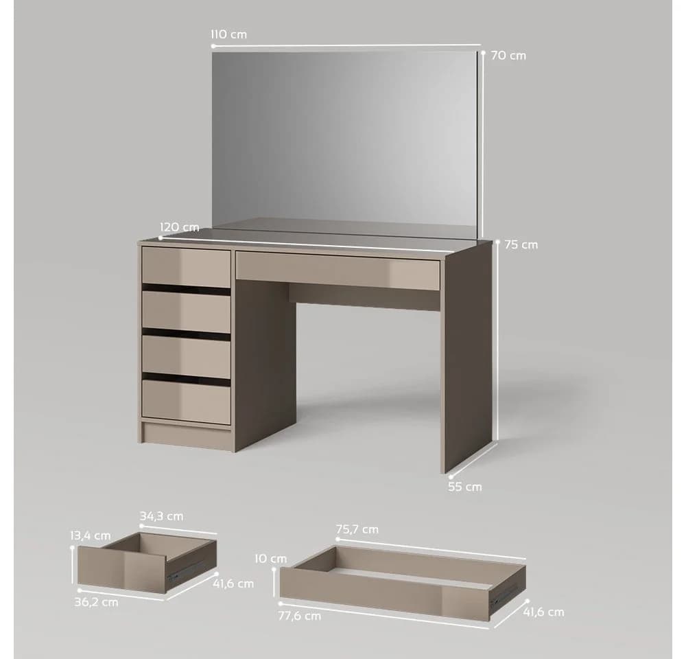 Livinity® Schminktisch Imola Greige 120 cm mit Spiegel - Bild 3
