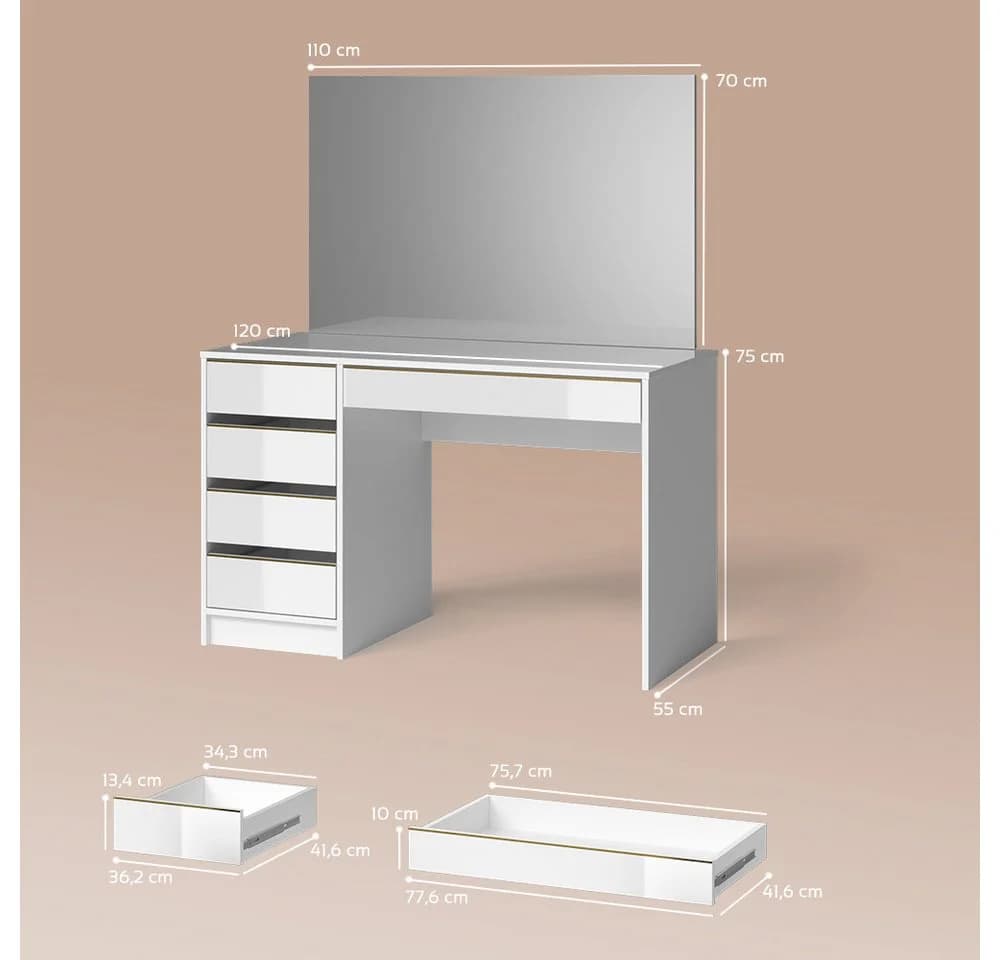 Livinity® Schminktisch Imola Weiß/Gold 120 cm mit Spiegel - Bild 3