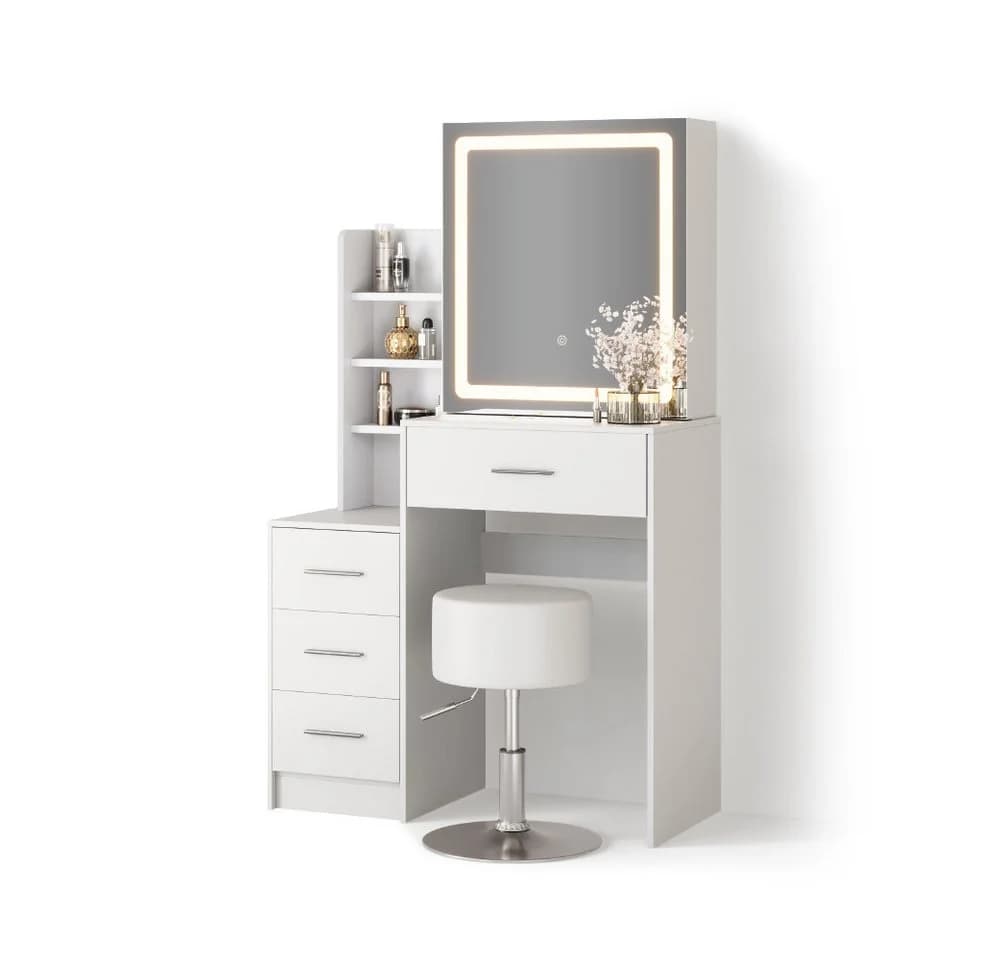 Livinity® Schminktisch Monza Weiß mit LED-Spiegel und Hocker - Bild 2