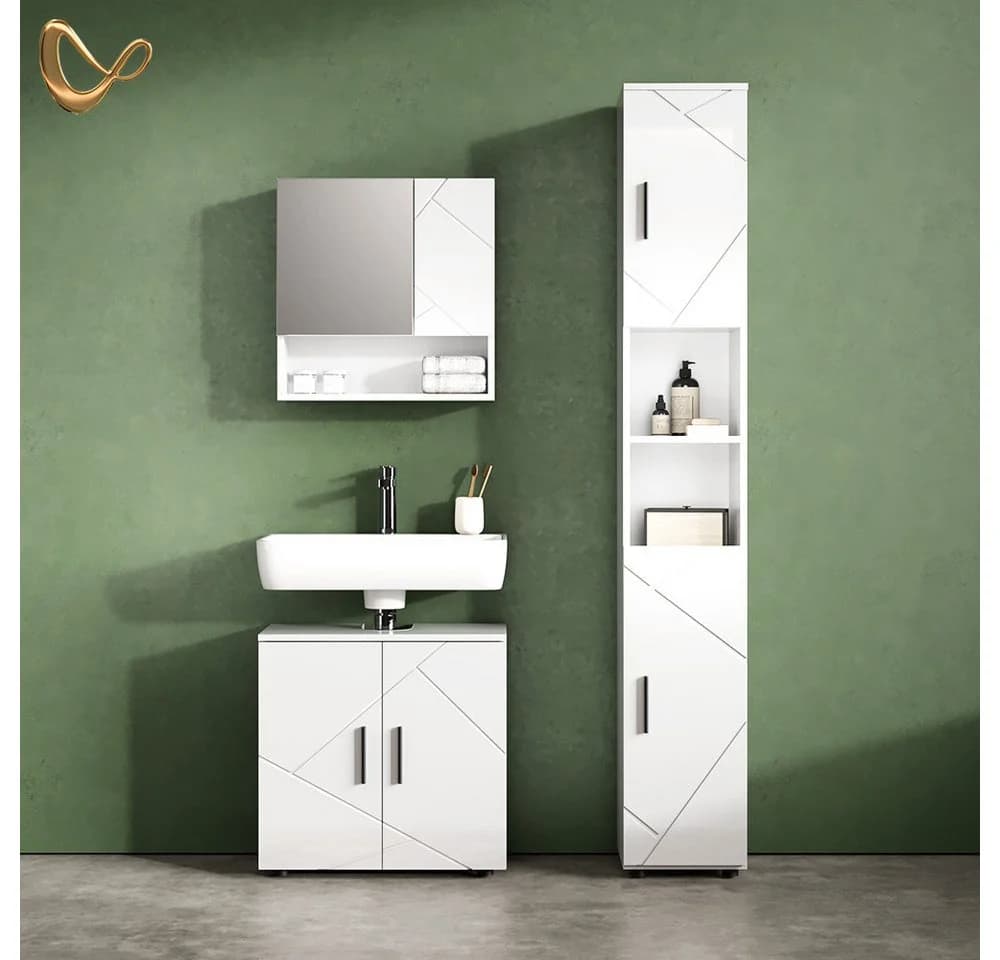 Livinity® Waschbeckenunterschrank Ronco Weiß Hochglanz - Bild 1