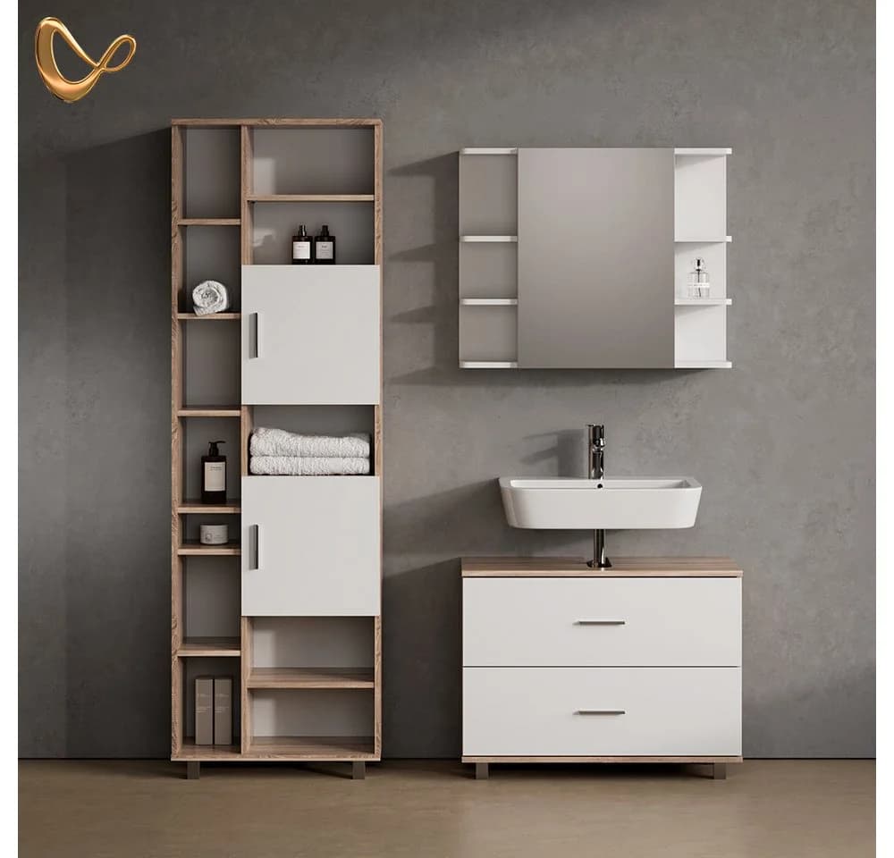 Livinity® Waschbeckenunterschrank Eisak Weiß/Sonoma 80 x 60.8 cm