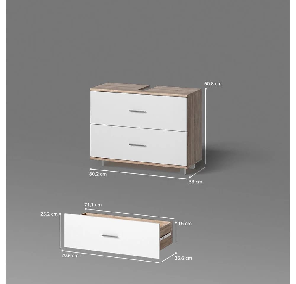 Livinity® Waschbeckenunterschrank Eisak Weiß/Sonoma 80 x 60.8 cm - Bild 3