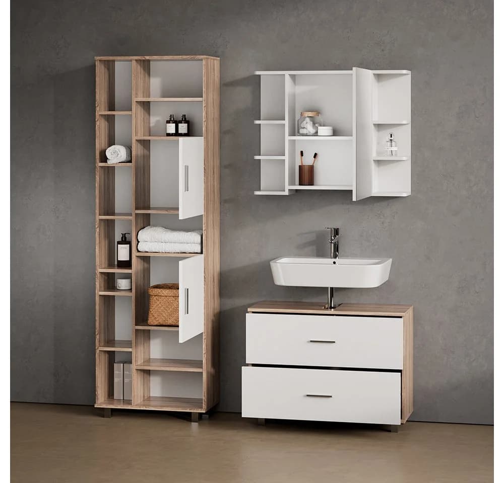 Livinity® Waschbeckenunterschrank Eisak Weiß/Sonoma 80 x 60.8 cm - Bild 5