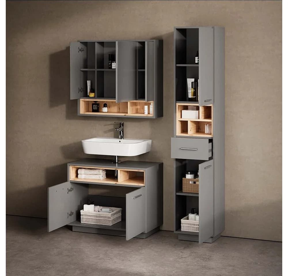 Moderner Waschbeckenunterschrank aus Spanplatte in Anthrazit - Bild 5