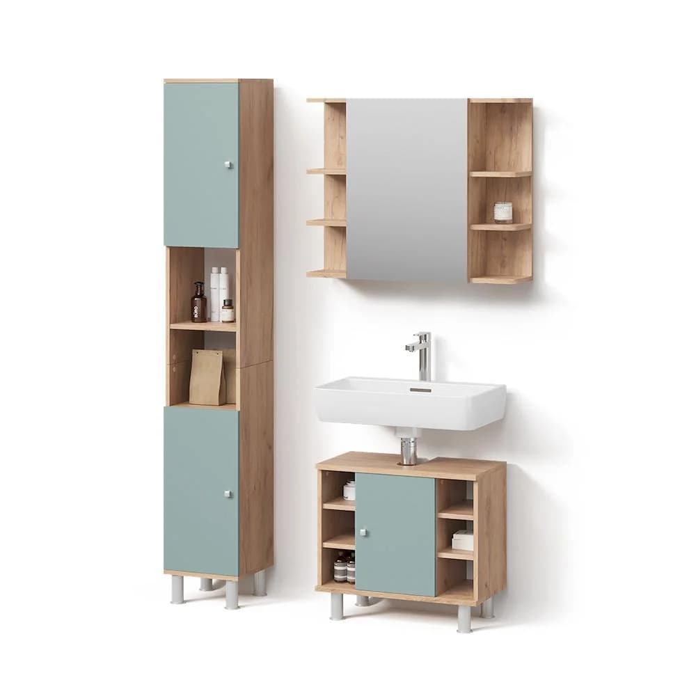BADMÖBEL-SET Fucino Grün 3 Teile mit Hochschrank