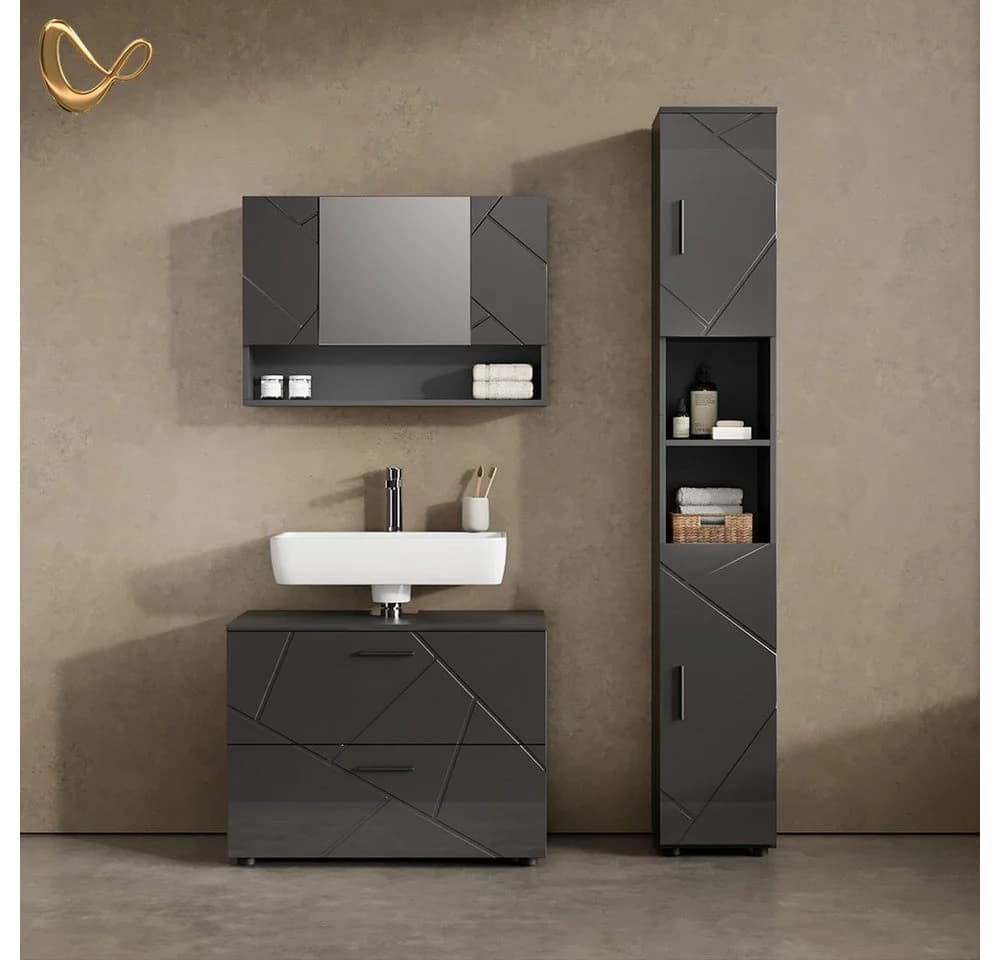 Livinity® Badezimmerspiegelschrank Ronco Anthrazit Hochglanz